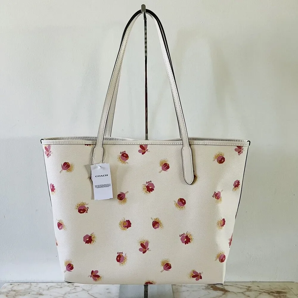 COACH Chalk Multi Poppy Floral City Tote Bag